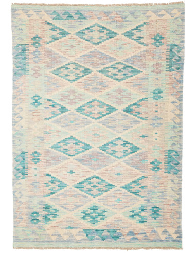 Kilim Pakistan grigio chiaro e blu cadetto 99x141