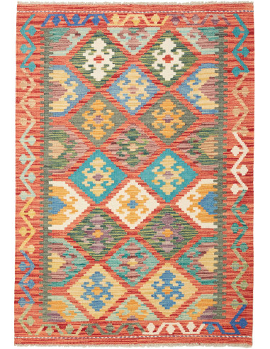 Kilim Pakistan marrone rosato e grigio tenue 106x150