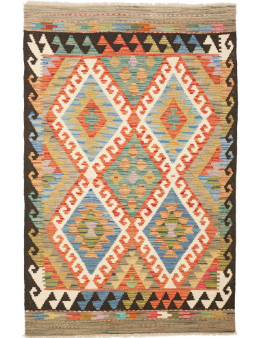 Kilim Pakistan marrone rosato e grigio ardesia scuro 103x158