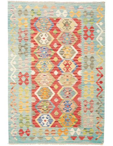 Kilim Pakistan argento e salmone scuro 102x143