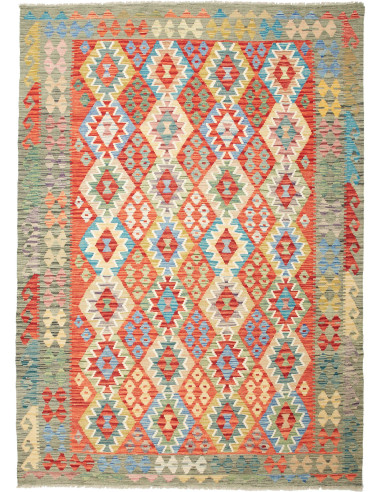 Kilim Pakistan marrone rosato e grigio tenue 180x251