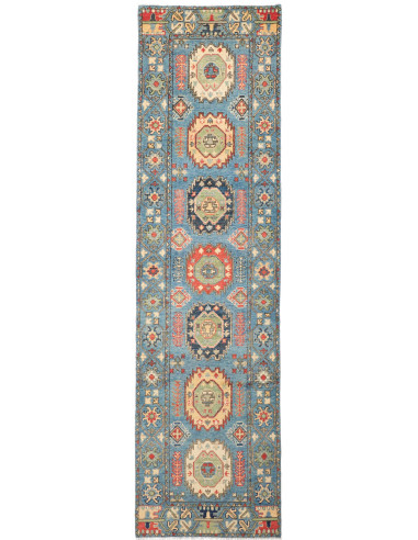 Kazak Pakistan grigio e verde oliva scuro 87x303