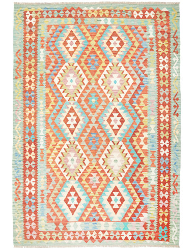 Kilim Pakistan grigio chiaro e salmone scuro 205x299