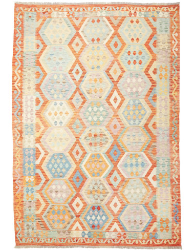 Kilim Pakistan grigio chiaro e salmone scuro 209x302