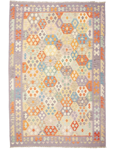 Kilim Pakistan argento e grano 200x293