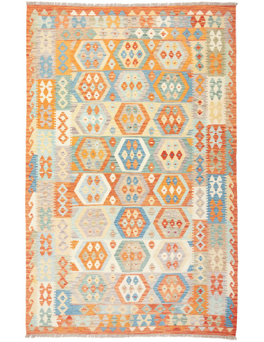 Kilim Pakistan grigio chiaro e salmone scuro 190x308