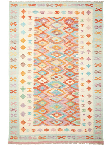 Kilim Pakistan grigio chiaro e salmone scuro 200x296