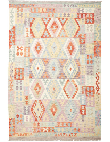 Kilim Pakistan grigio chiaro e salmone scuro 198x298