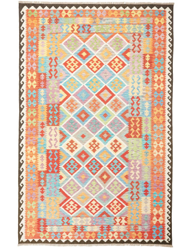 Kilim Pakistan grigio chiaro e salmone scuro 200x312