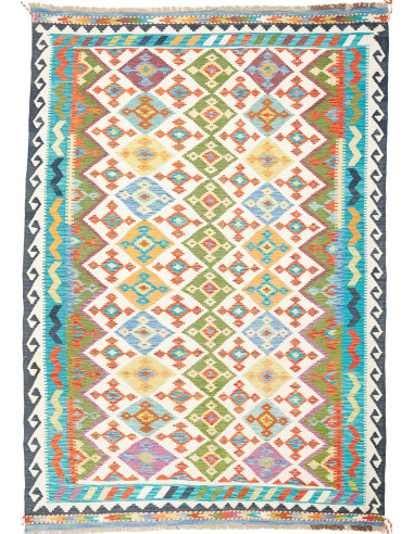 Kilim Pakistan grigio chiaro e blu acciaio 209x297
