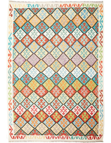 Kilim Pakistan grigio chiaro e verde oliva scuro 207x298