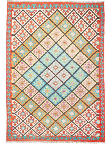Kilim Pakistan grigio chiaro e verde oliva scuro 208x293