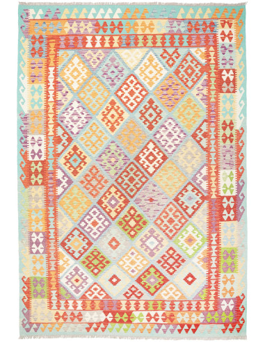 Kilim Pakistan grigio chiaro e rosso indiano 205x297