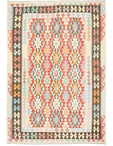 Kilim Pakistan grigio chiaro e salmone scuro 203x293