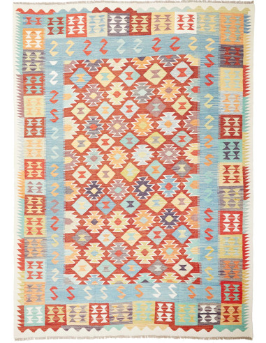 Kilim Pakistan grigio chiaro e rosso indiano 240x336