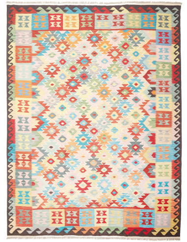 Kilim Pakistan grigio chiaro e salmone scuro 253x347