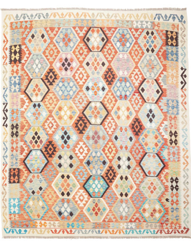 Kilim Pakistan grigio chiaro e verde oliva scuro 252x295