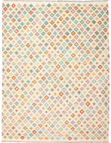 Kilim Pakistan grigio chiaro e salmone scuro 195x253
