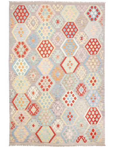 Kilim Pakistan grigio chiaro e rosso indiano 204x304