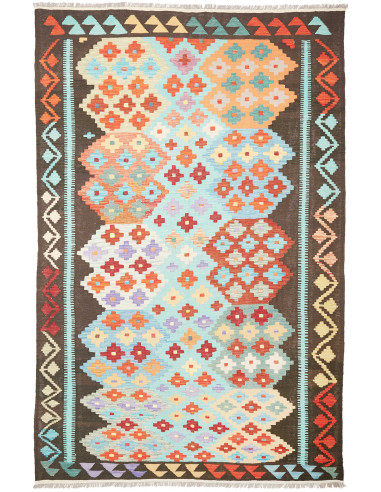 Kilim Pakistan grigio chiaro e verde oliva scuro 200x306
