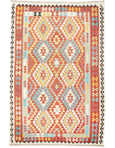 Kilim Pakistan grigio chiaro e rosso indiano 203x300