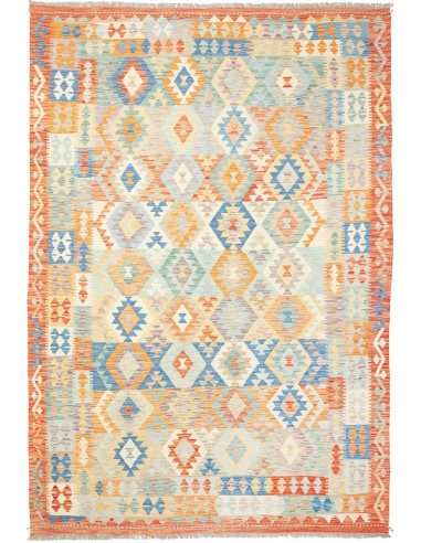 Kilim Pakistan grigio chiaro e grano 201x297