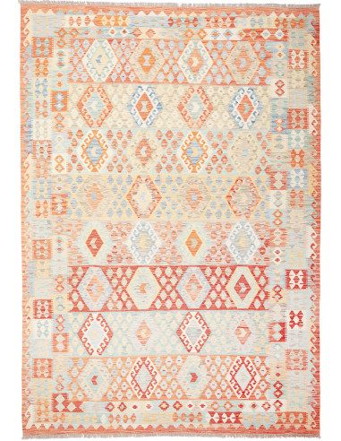 Kilim Pakistan grigio chiaro e salmone scuro 251x354