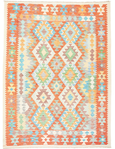 Kilim Pakistan grigio chiaro e salmone scuro 182x240