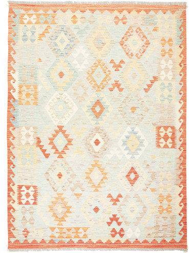 Kilim Pakistan bianco antico e legno robusto 150x205