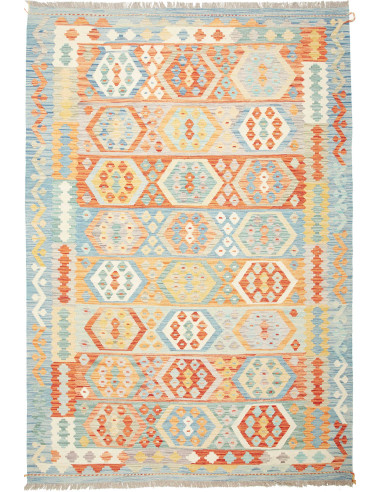 Kilim Pakistan grigio chiaro e salmone scuro 175x253