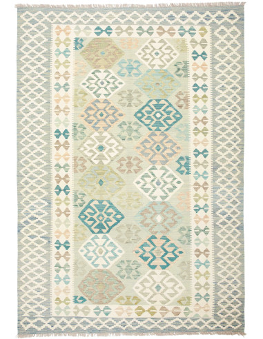 Kilim Pakistan grigio chiaro e blu cadetto 180x262