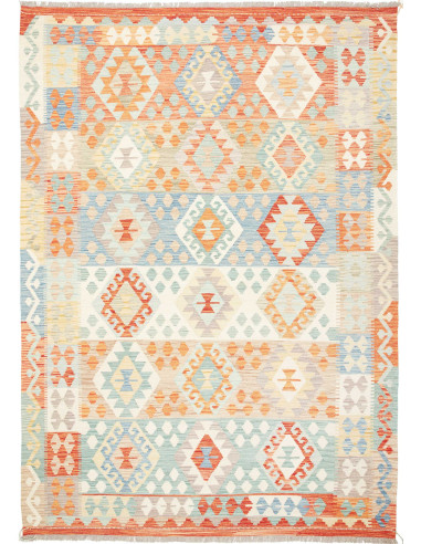 Kilim Pakistan grigio chiaro e salmone scuro 174x244
