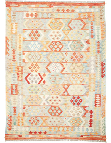 Kilim Pakistan grigio chiaro e rosso indiano 173x240