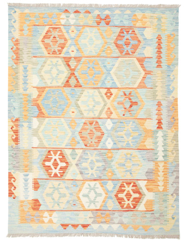 Kilim Pakistan grigio chiaro e legno robusto 149x198
