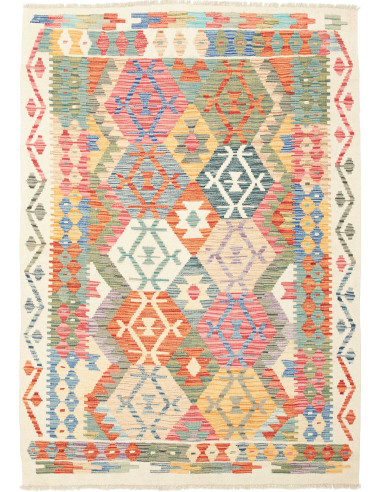 Kilim Pakistan argento e salmone scuro 128x180