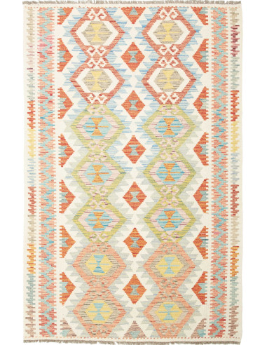 Kilim Pakistan grigio chiaro e rosso indiano 124x184