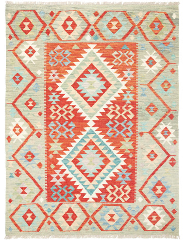 Kilim Pakistan grigio chiaro e rosso indiano 129x170