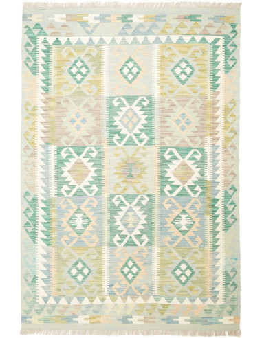 Kilim Pakistan grigio chiaro e verde mare scuro 120x180
