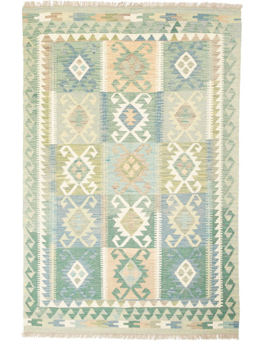Kilim Pakistan argento e verde mare scuro 125x185