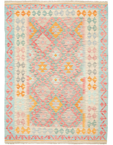 Kilim Pakistan argento e corallo chiaro 125x174
