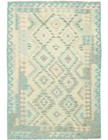 Kilim Pakistan grigio chiaro e verde mare scuro 125x182