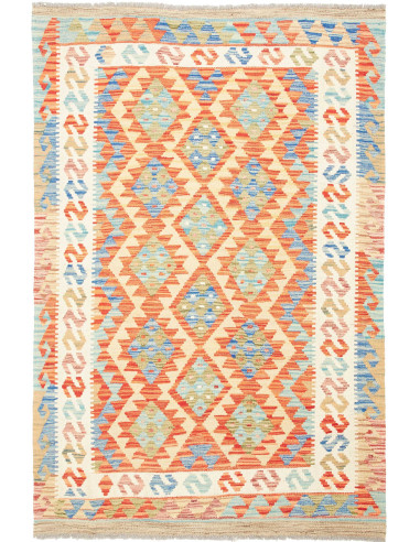 Kilim Pakistan grano e blu acciaio 124x182