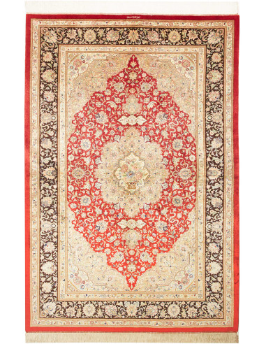 Ghom Seta Persia grano e verde oliva scuro 135x197