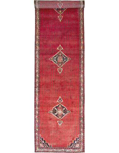 Hamadan Persia rosso indiano e verde oliva scuro 130x500