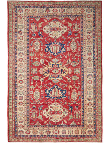 Kazak Fine Pakistan marrone rosato e grigio ardesia scuro 202x290