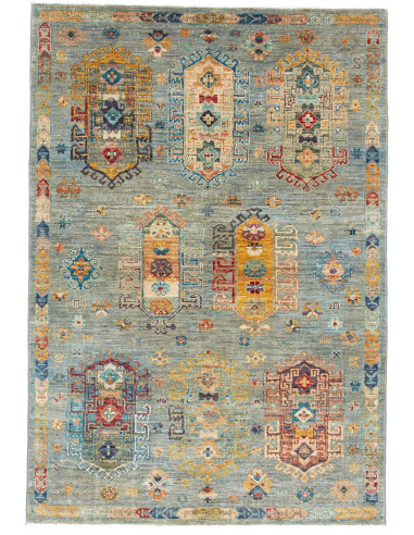 Tribal Pakistan marrone rosato e verde mare scuro 123x177