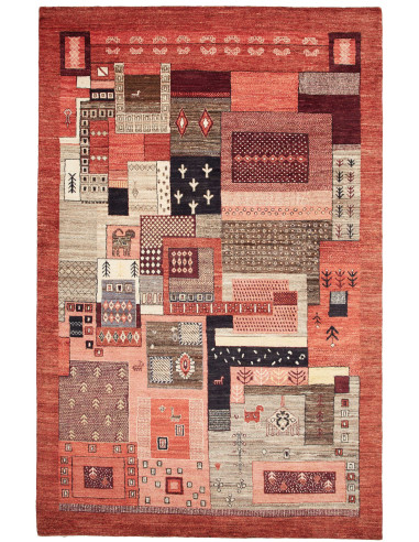 Gabbeh Fine Pakistan rosso indiano e grano 198x311