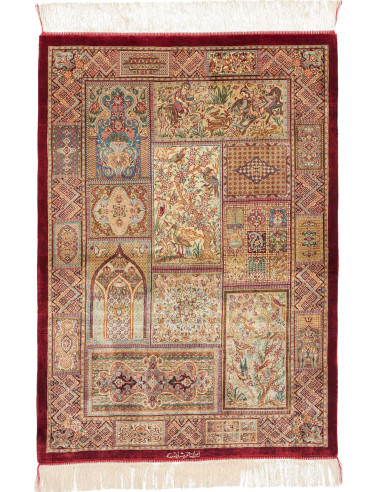 Ghom Seta Persia marrone rosato e marrone sella 82x117