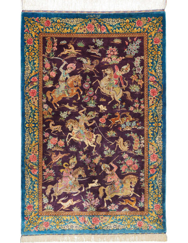 Ghom Seta Persia grigio ardesia scuro e legno robusto 78x120