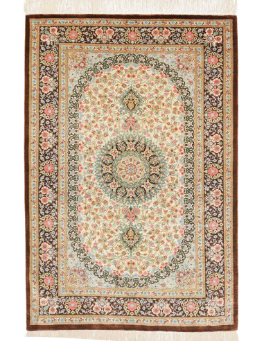 Ghom Seta Persia abbronzatura e verde oliva scuro 78x117